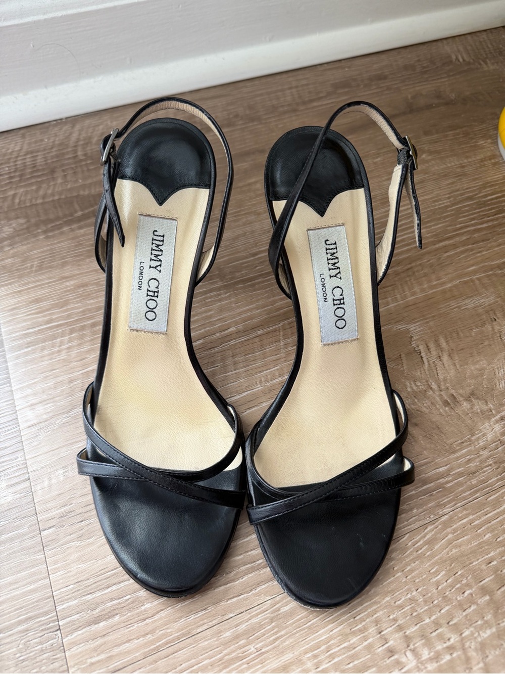 Jimmy Choo Black Leather Strappy Slingback Heels